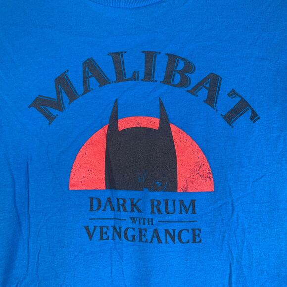 Tee Villain Malibat tshirt Batman Malibu Rum ringspun blue cotton medium unisex - Picture 1 of 6
